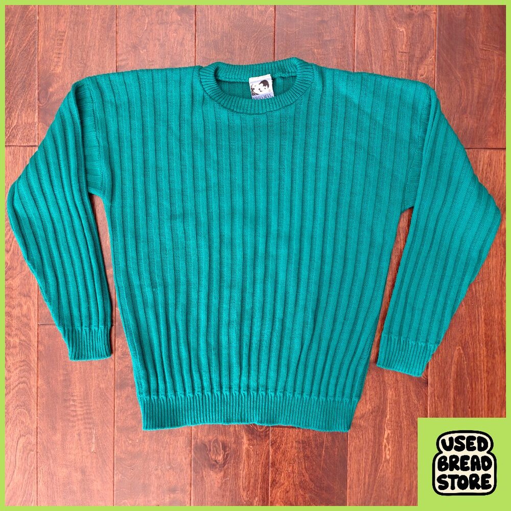 Vintage 80s/90s Green Oversized Rib-Knit Sweater Unisex Small USA Todays News